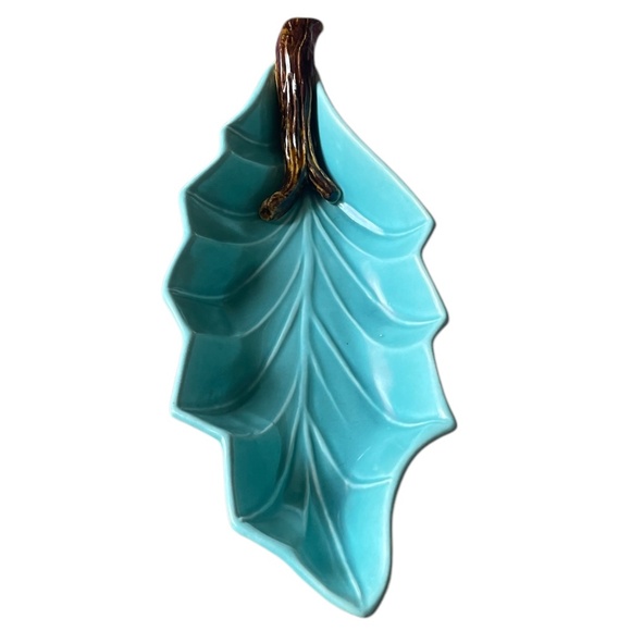 Vintage Miramar of California Pottery Leaf Candy Dish‎ Turquoise Teal Marked 700 - Picture 3 of 5
